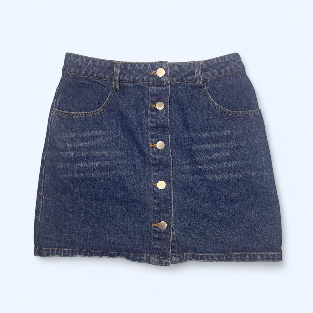 Dark Wash Denim Button-Front Mini Skirt